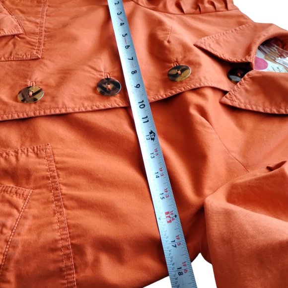 Anthropologie Elevenses Orange Spring Button Up Pea coat- trench style Jacket 2 - Picture 7 of 14